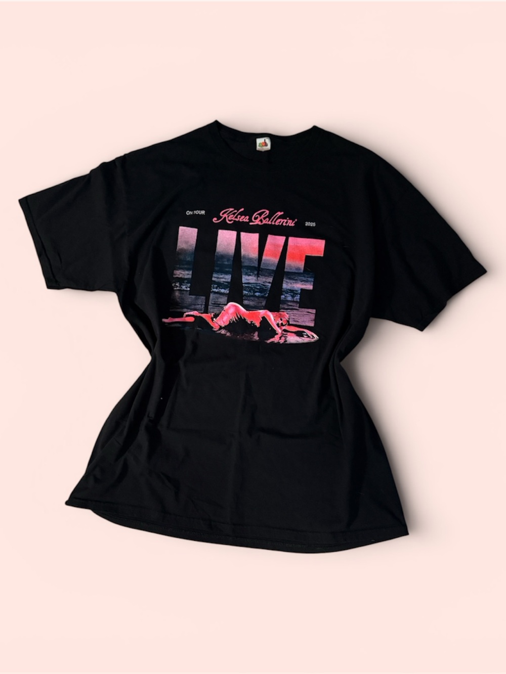 Kelsea Ballerini Black Graphic Tee with Pink and Blue Sunset Print